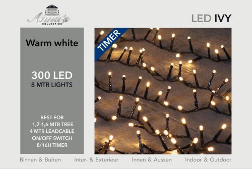 Kerstverlichting LED IVY 300L/8M | Warm wit | 4m Zuleitung Schwarz | IP44 | Transformator | Timer 8/16s | Dimbaar