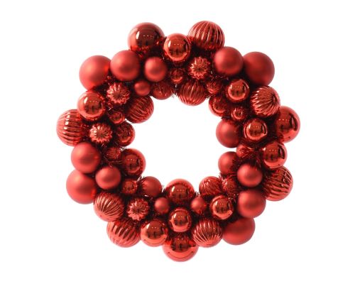 Kerstballenkrans | Polystyreen | Glanzend-matte mix | Rood