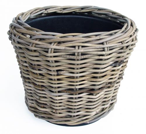 Drypot Rattan Grijs Ø 26 | Hoogte 23 cm,breedste punt 30 cm