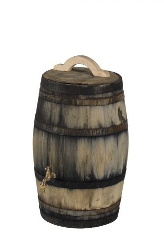 Regenton 50 liter oud met messingkraan en handvat