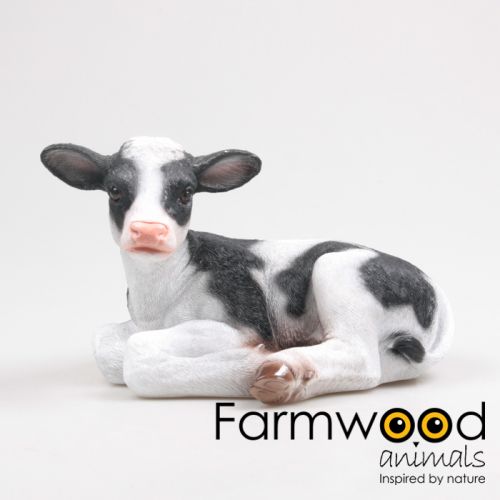Tuinbeeld Liggend Kalf | M | zwart-wit | 34 x 21 x 21,5 cm