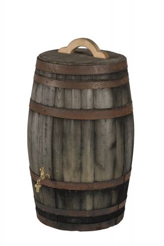 "Regenton 100 liter oud met messing kraan en handvat."
