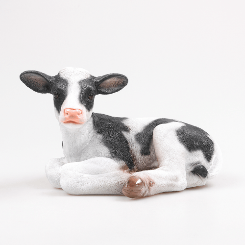 Tuinbeeld Liggend Kalf | M | zwart-wit | 34 x 21 x 21,5 cm