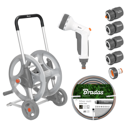 "Bradas White Line Metaalslangwagen – Tuinslang 13 mm (½") & Accessoires – Silver Pro Set | 30 m"