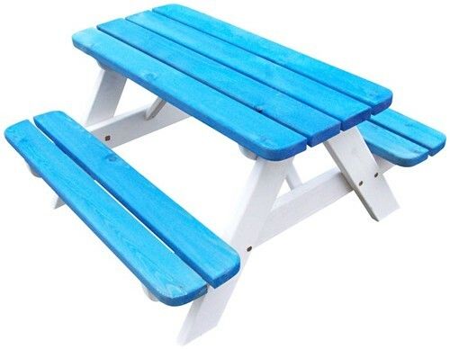 Houten kinderpicknicktafel | gekleurd blauw en wit | 90x90x45cm