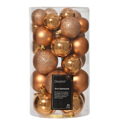 Kerstballenset | Polystyreenmix | Brandy | 3-delig combinatieset | 30 stuks