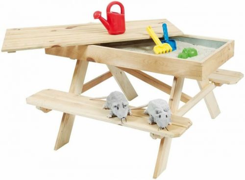 Kinderpicknicktafel van onbehandeld grenenhout | met geïntegreerde zandbak | 94x96x55cm