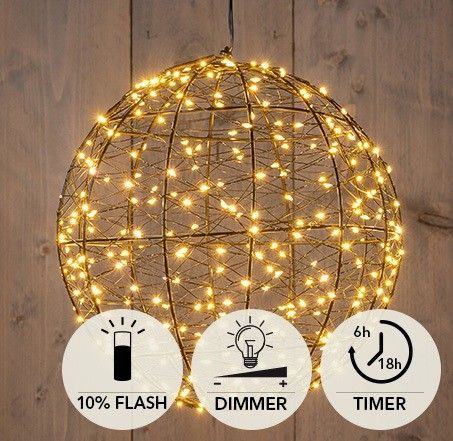 LED bol metaal kerstverlichting | 300 LED’s flash | Classic warm wit | Ø 25 cm