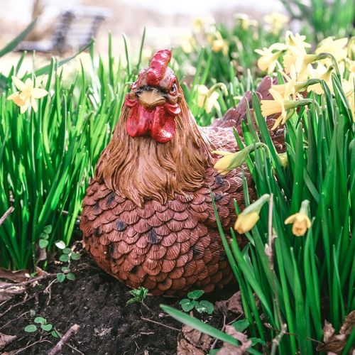 Tuinfiguur broedende kip | bruin | 24x18x20cm