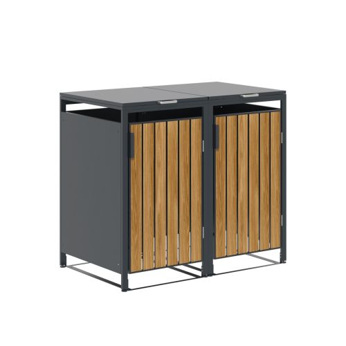 Garden Impressions | Containerberging BinPort dubbel | Carbon Black / Light Teak-look | 136 x 80 x 118 cm