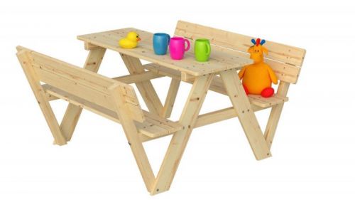 Kinderpicknicktafel Noor van grenenhout | met rugleuning | 90x106x50cm