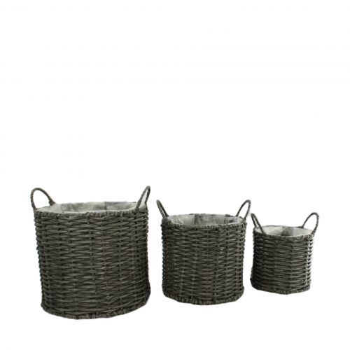 Plantenmand met handvat | Set van 3 | Grijs | 28x28x28cm
