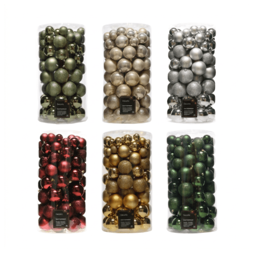Kerstballen-set | Polystyreen-mix | 3-delige combinatie-set | 100 stuks | in 6 kleuren