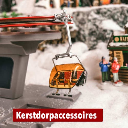 Kerstdorpaccessoires: Lemax kerstdorp met verlichte huisjes, figuren en accessoires in de sneeuw – kerstdorpaccessoires